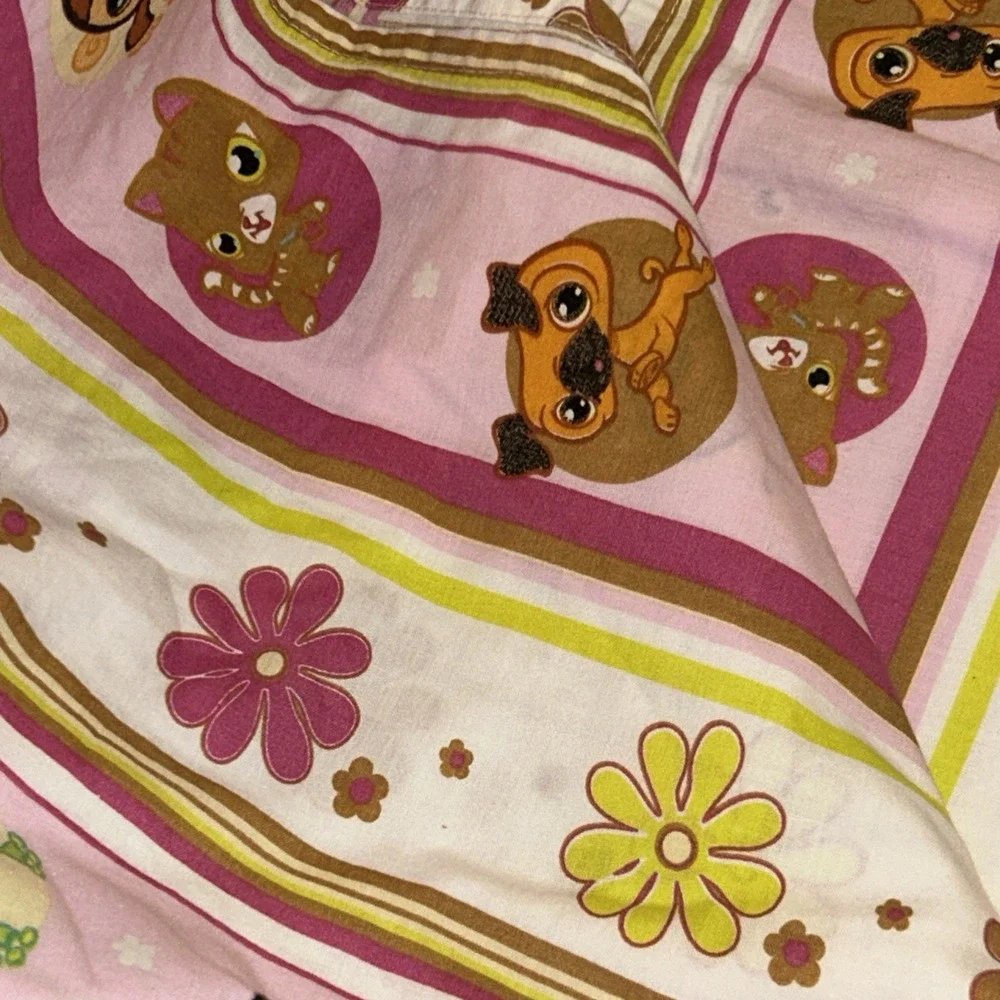 2008 LPS Twin Flat Sheet Fabric Littlest Pet Shop VTG Y2K Rare F1